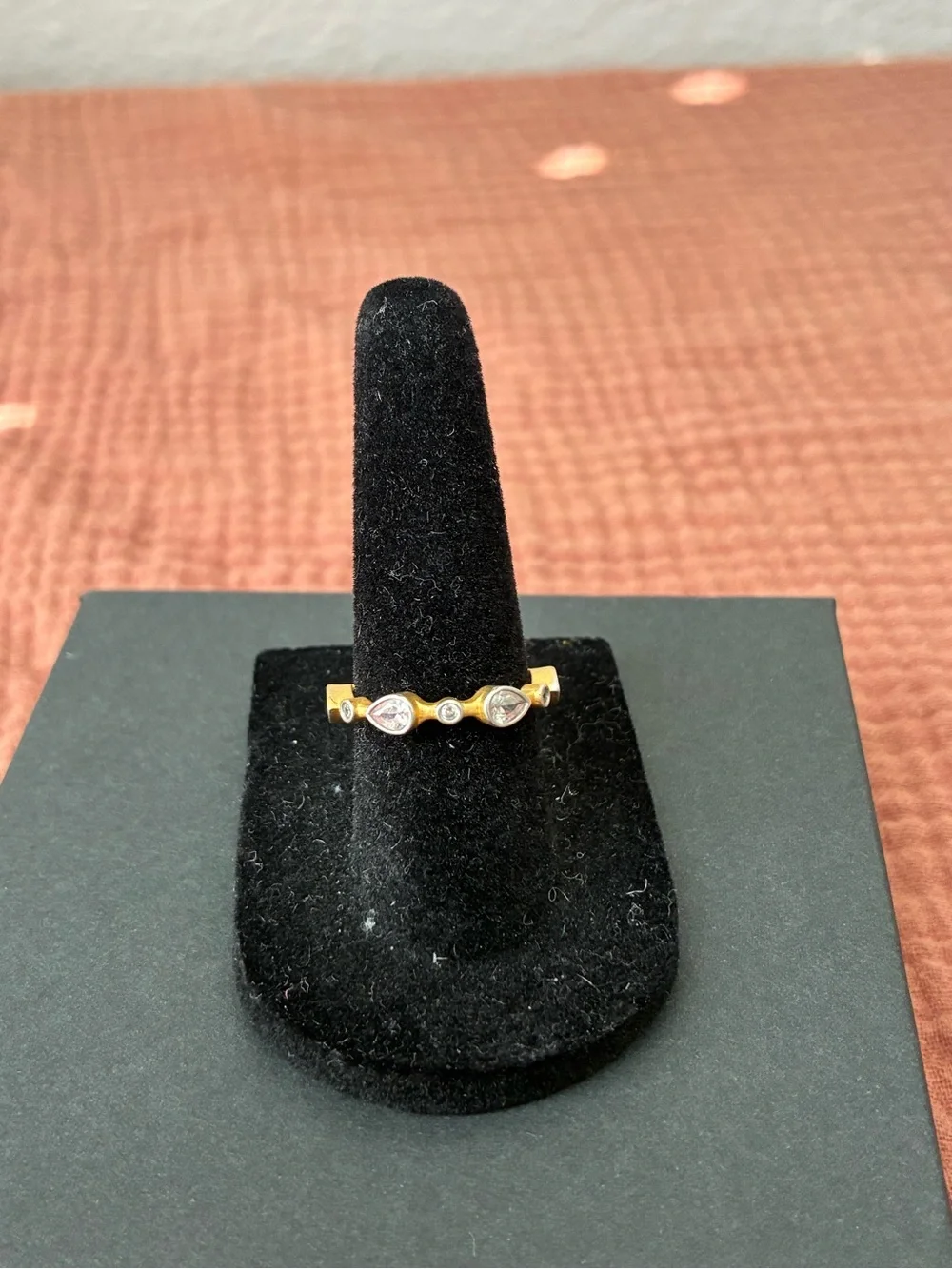 925 Sterling Silver Gold and Silver Teardrop Band Ring Sz 6